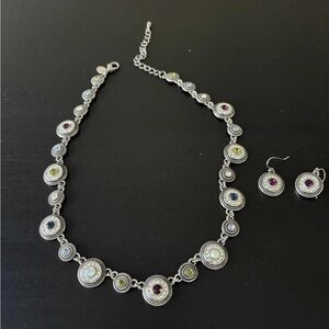 Lia Sophia Chic Silver Necklace and Earring Set with Multicolor Gems